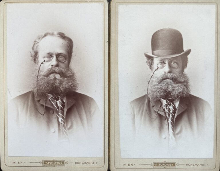 Rupert Pokorny, Wien, 1887. Ein Porträt eines älteren Mannes ohne und mit Hut.