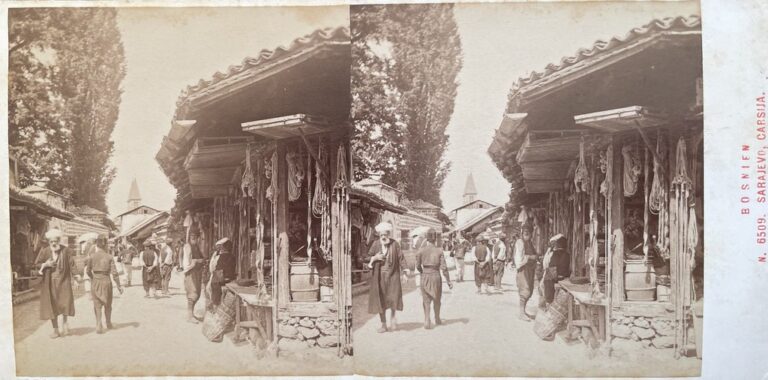 Alois Beer, Klagenfurt, ca. 1880er. "Bosnien. N. 6509. Sarajevo, Carsija." Der Markt in Sarajevo.